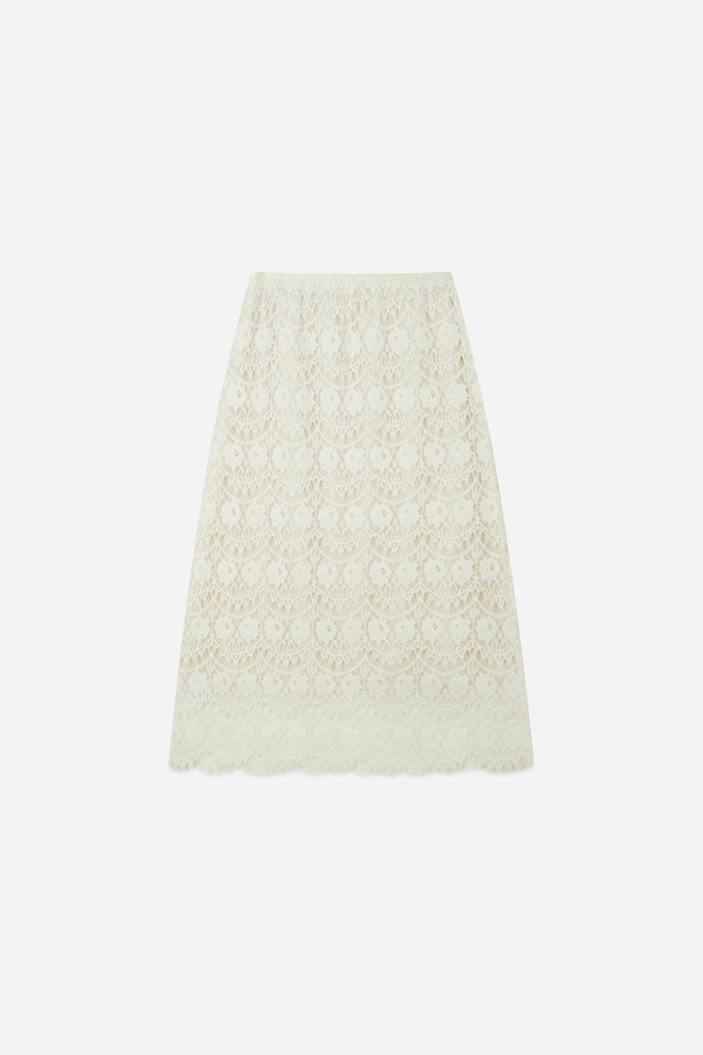 An image of a   10516 Scalloped Lace Midi Skirt by  Mirra Masa