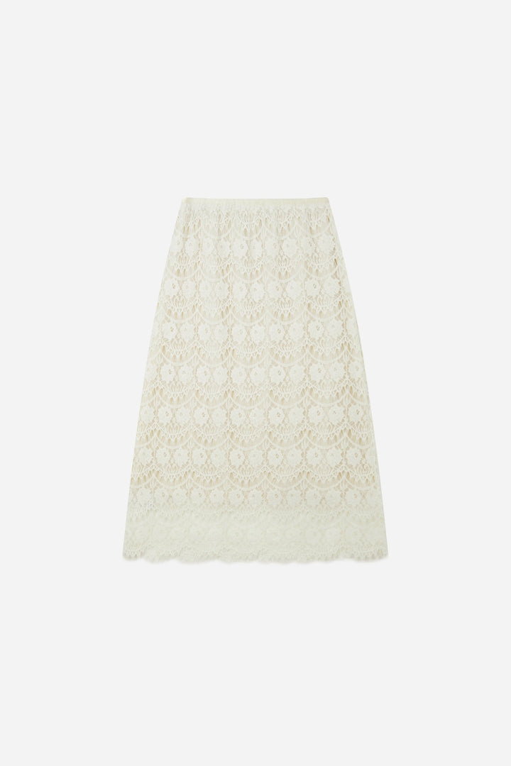 An image of a   10516 Scalloped Lace Midi Skirt by  Mirra Masa