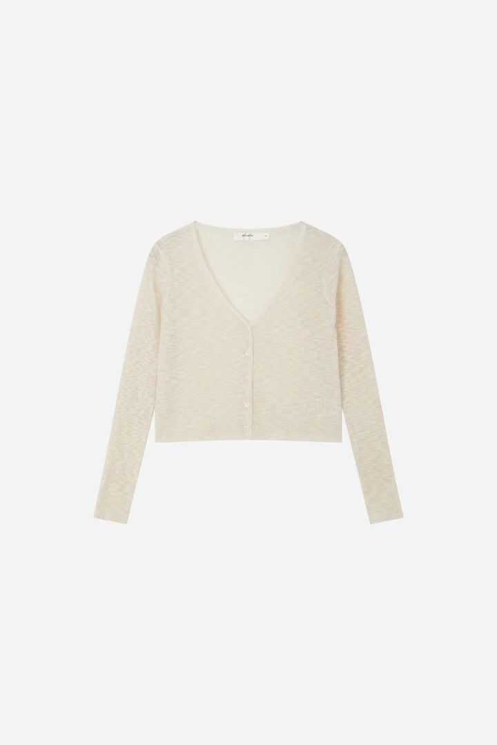 An image of a   11030 Ribbed V-Neck Cardigan by  Mirra Masa