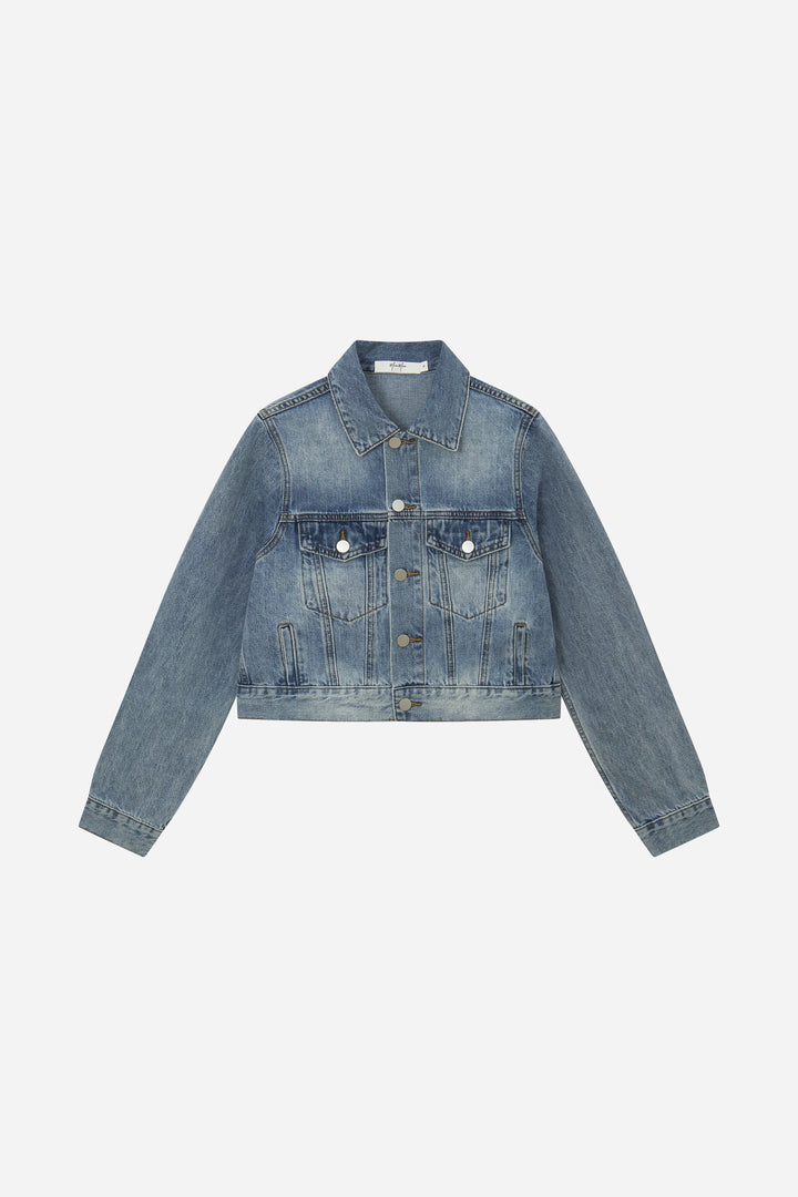 An image of a   11102 Cropped Vintage Wash Denim Jacket by  Mirra Masa