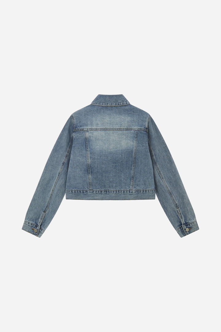 An image of a   11102 Cropped Vintage Wash Denim Jacket by  Mirra Masa