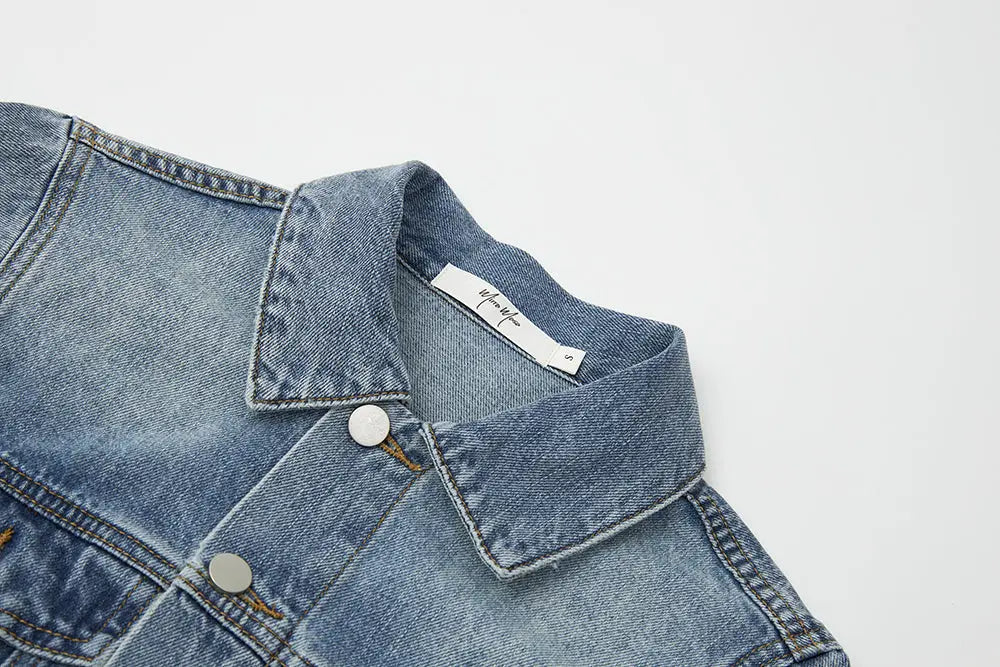 An image of a   11102 Cropped Vintage Wash Denim Jacket by  Mirra Masa