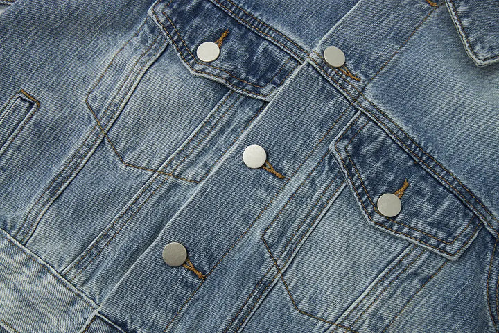 An image of a   11102 Cropped Vintage Wash Denim Jacket by  Mirra Masa