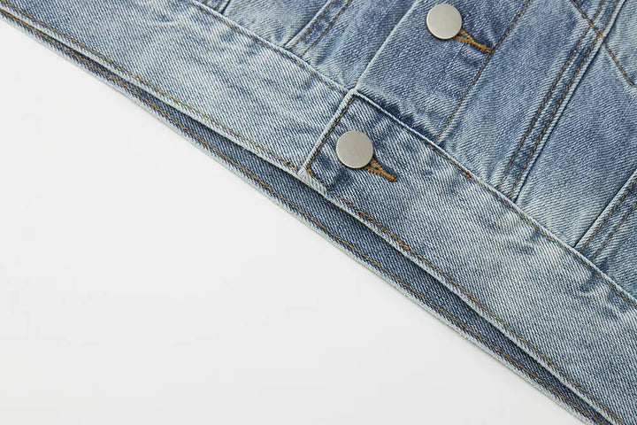 An image of a   11102 Cropped Vintage Wash Denim Jacket by  Mirra Masa