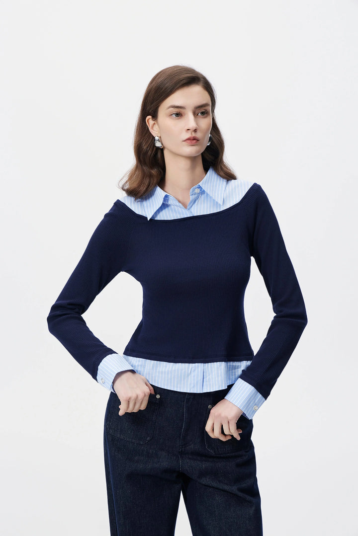 An image of a   11127 Layered Silk Blend Knit Top by  Mirra Masa
