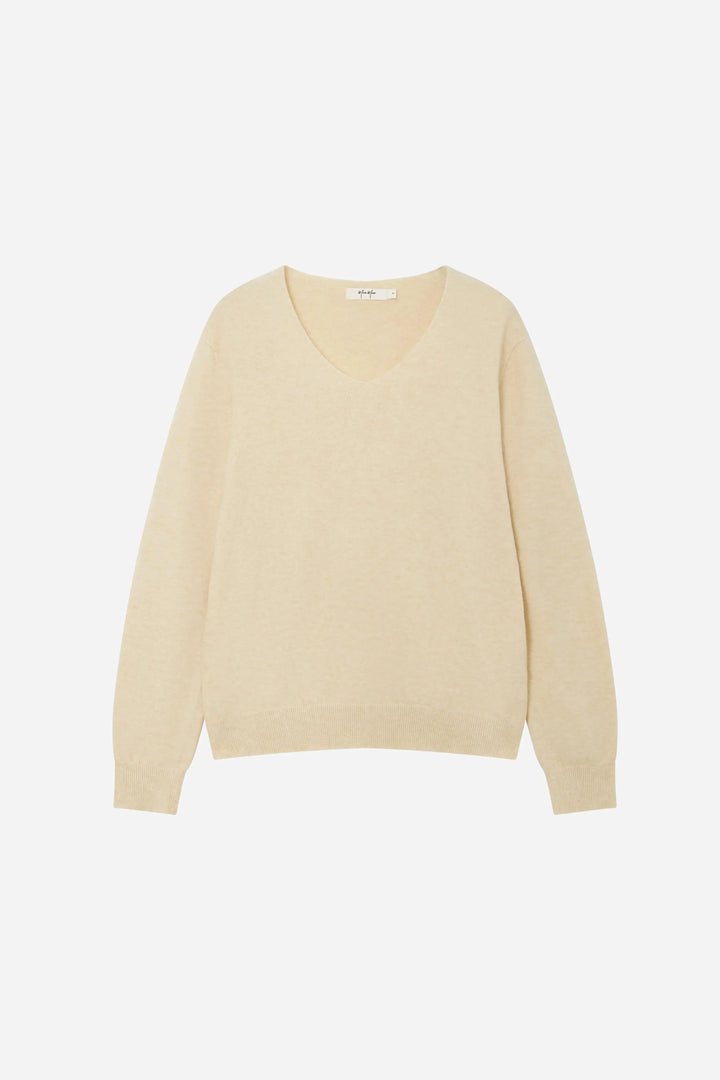 An image of a   11175 Essential Long Sleeve V-Neck Knit Top by  Mirra Masa