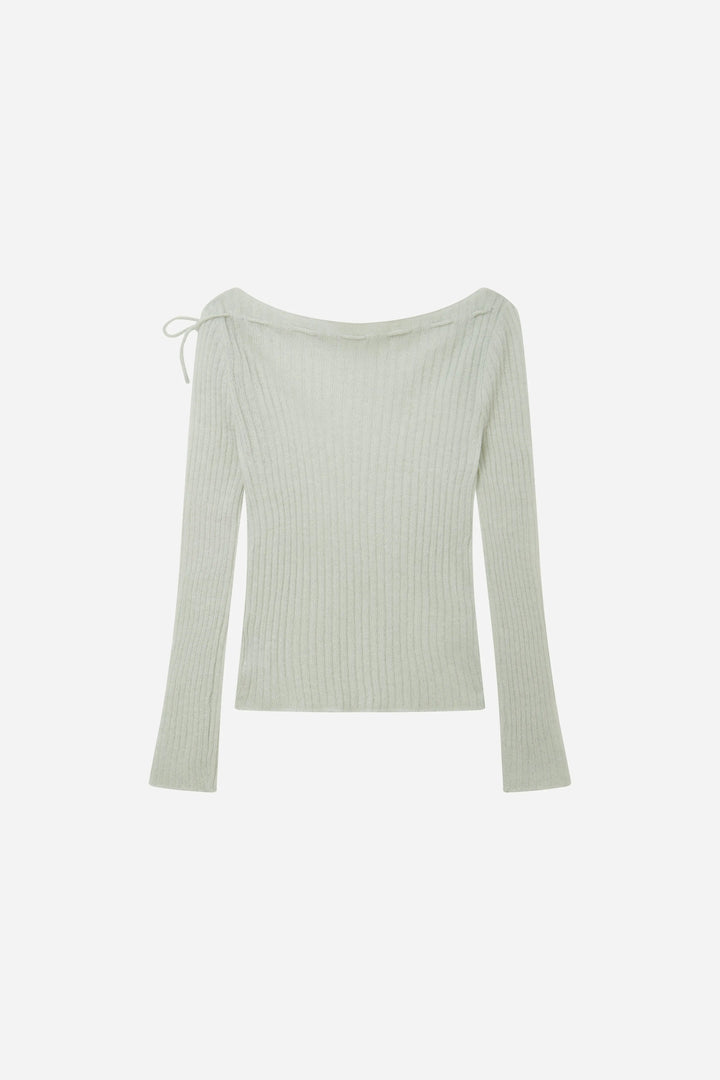 An image of a   11280 Ribbed Off-Shoulder Tie Knit by  Mirra Masa