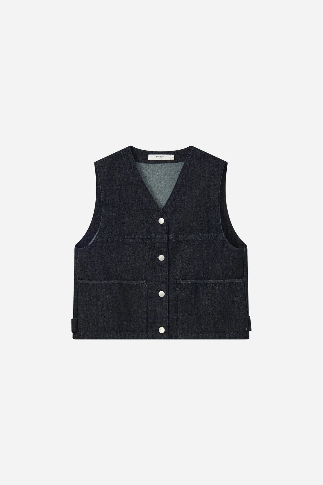 An image of a   11344 Button-Front Denim Vest by  Mirra Masa