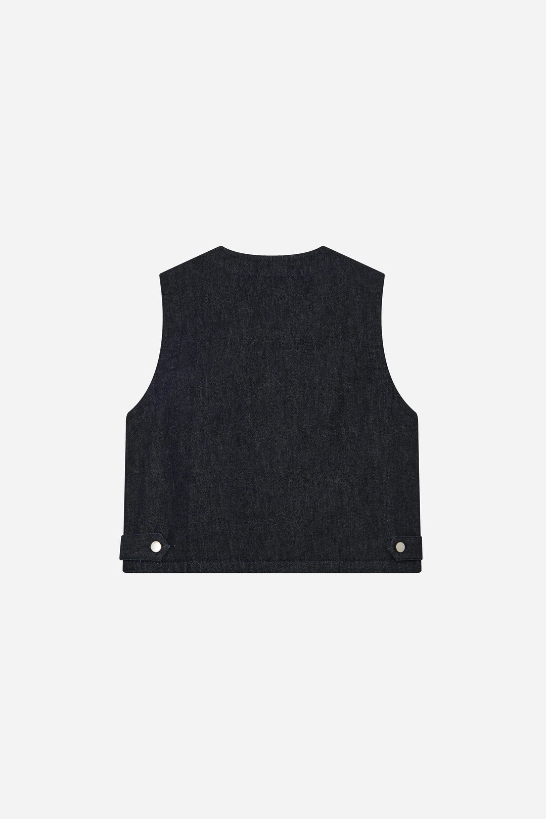 An image of a   11344 Button-Front Denim Vest by  Mirra Masa