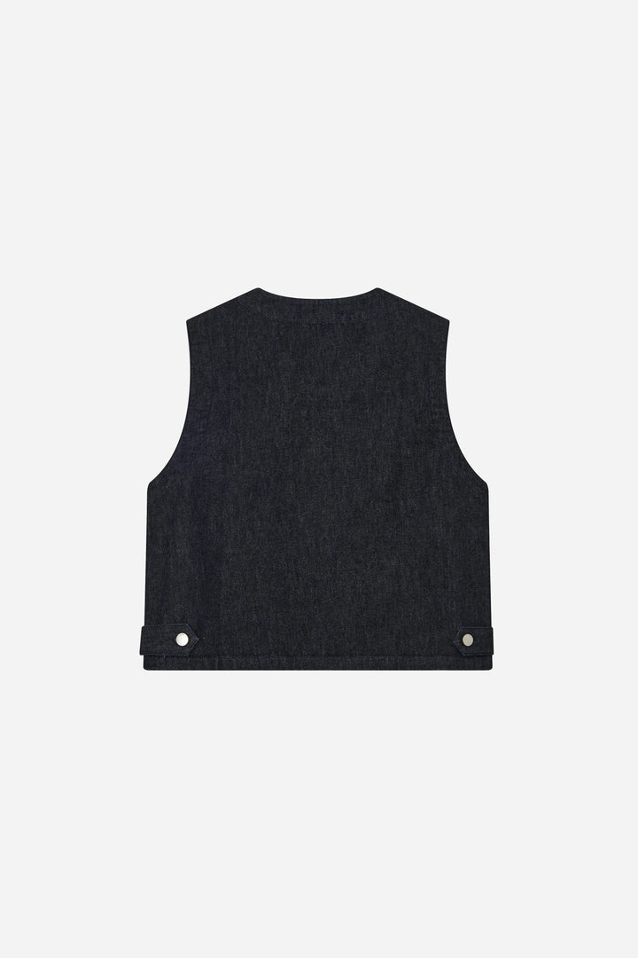 An image of a   11344 Button-Front Denim Vest by  Mirra Masa