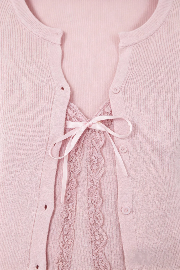 An image of a   11354 Lace-Trim Knit Cardigan Set by  Mirra Masa