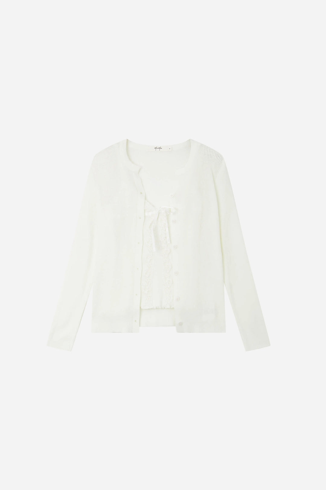 An image of a   11354 Lace-Trim Knit Cardigan Set by  Mirra Masa
