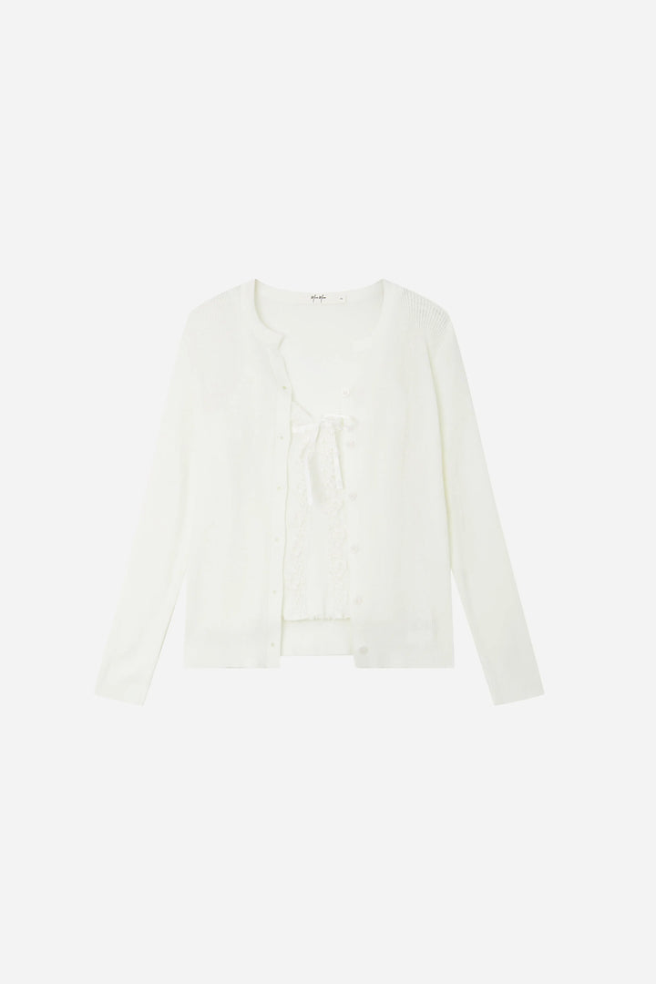 An image of a   11354 Lace-Trim Knit Cardigan Set by  Mirra Masa