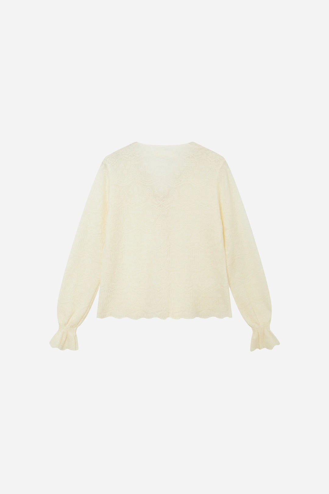 An image of a   11415 Lace Trim V-Neck Lyocell Blouse by  Mirra Masa