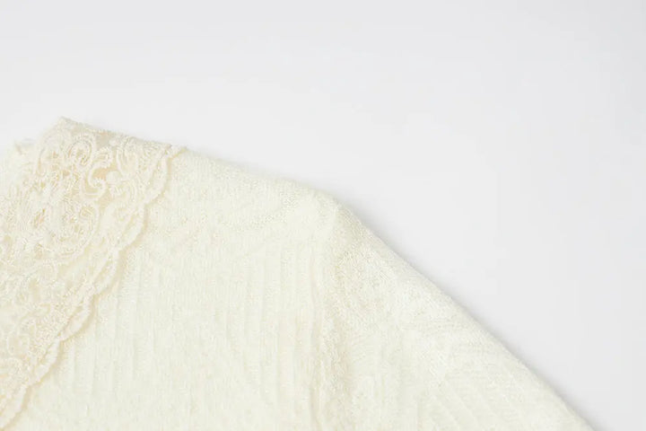 An image of a   11415 Lace Trim V-Neck Lyocell Blouse by  Mirra Masa