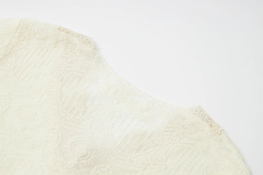 An image of a   11415 Lace Trim V-Neck Lyocell Blouse by  Mirra Masa
