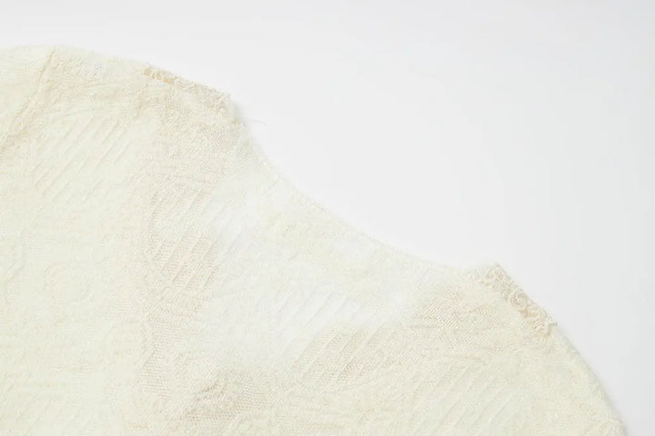 An image of a   11415 Lace Trim V-Neck Lyocell Blouse by  Mirra Masa