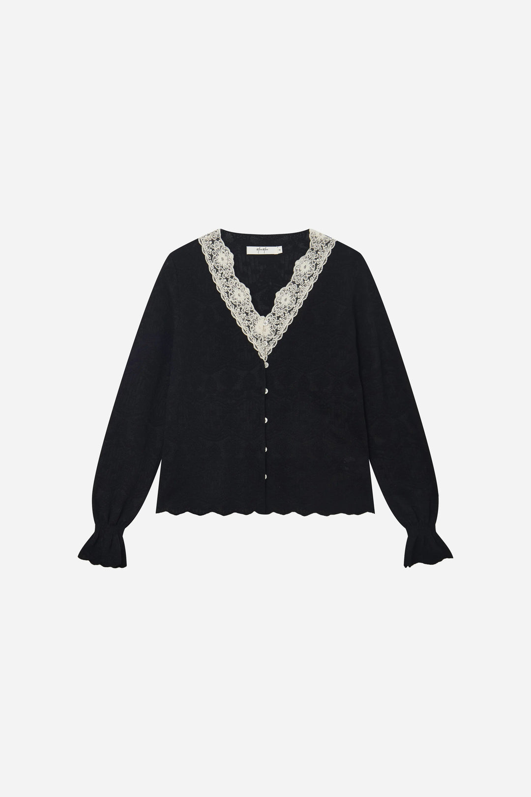 An image of a   11415 Lace Trim V-Neck Lyocell Blouse by  Mirra Masa