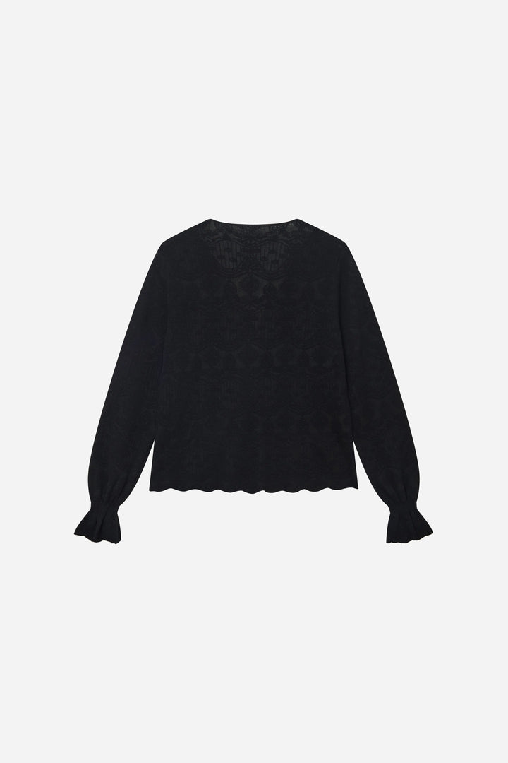 An image of a   11415 Lace Trim V-Neck Lyocell Blouse by  Mirra Masa