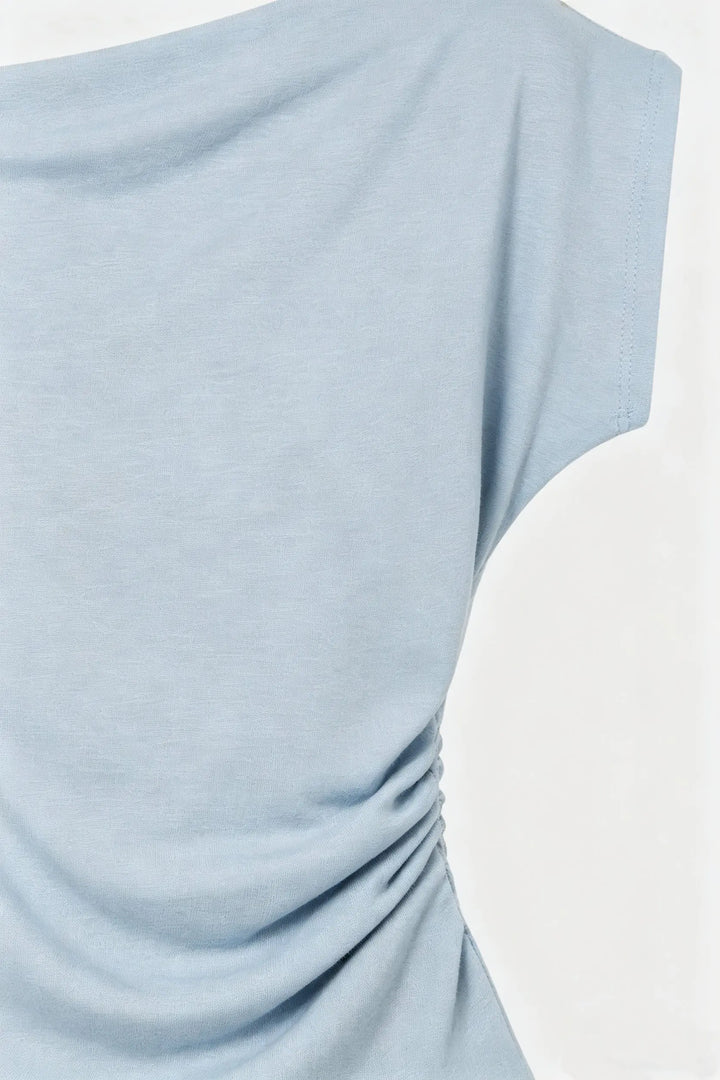 An image of a   11491 Ruched Cap Sleeve Top by  Mirra Masa