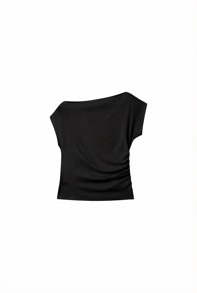 An image of a   11491 Ruched Cap Sleeve Top by  Mirra Masa