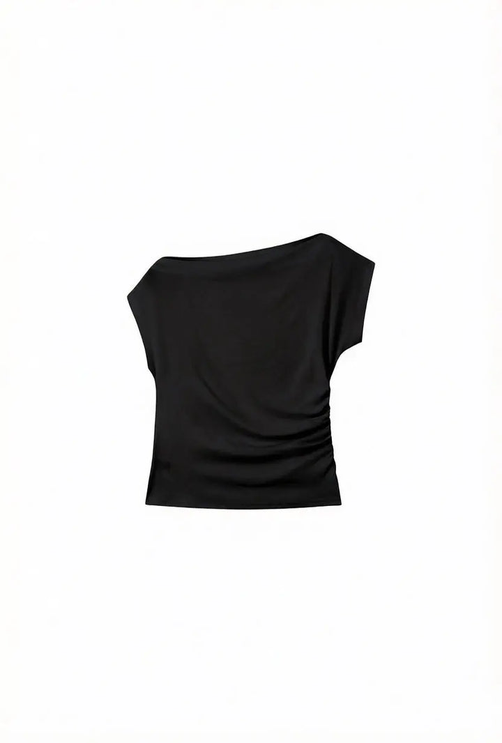 An image of a   11491 Ruched Cap Sleeve Top by  Mirra Masa