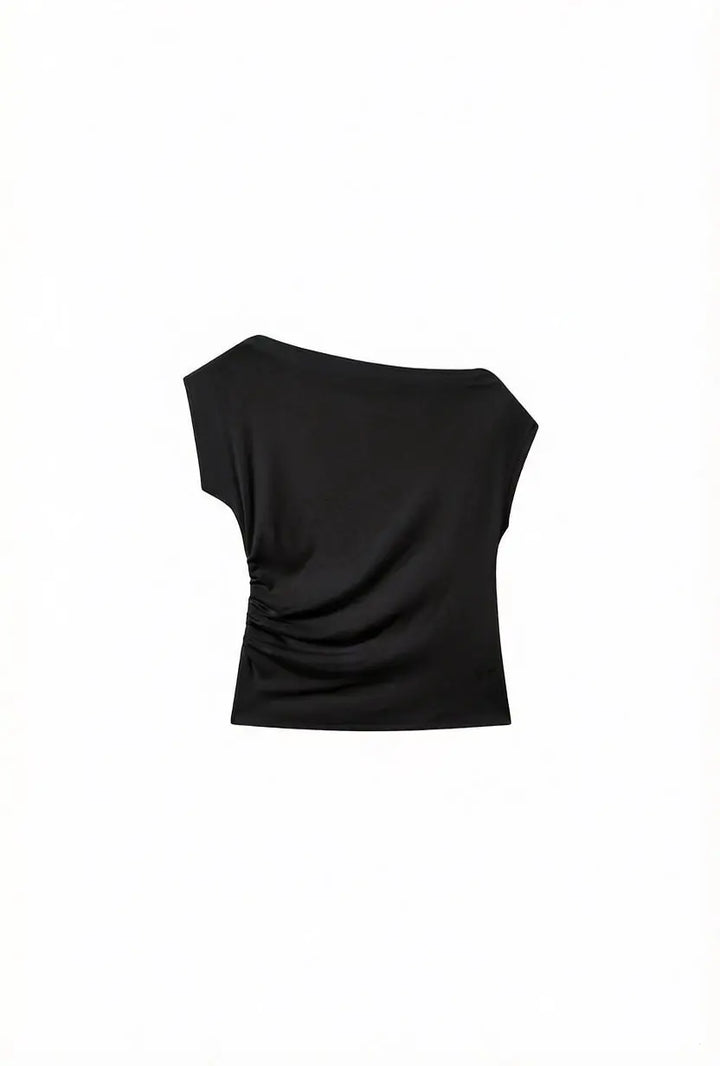 An image of a   11491 Ruched Cap Sleeve Top by  Mirra Masa