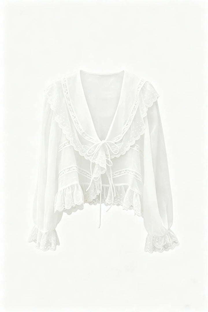 An image of a   11597 Lace Trim Blouse by  Mirra Masa