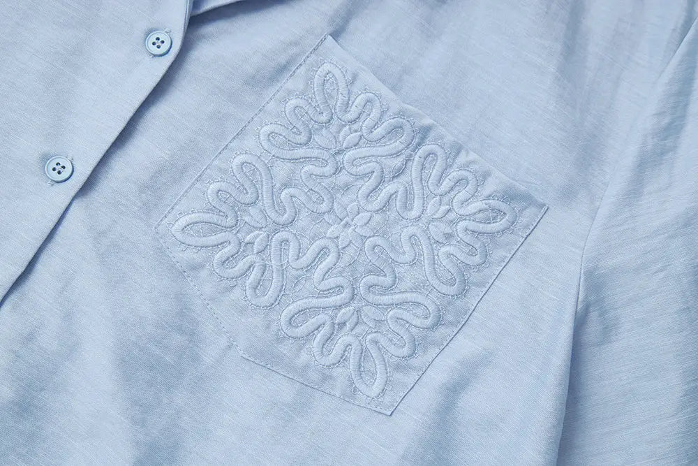 An image of a   11770 Tencel Cotton Blend Embroidered Shirt by  Mirra Masa