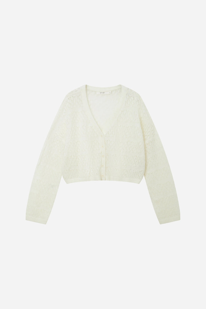 An image of a   11855 Pointelle Knit Wool Blend Cardigan by  Mirra Masa
