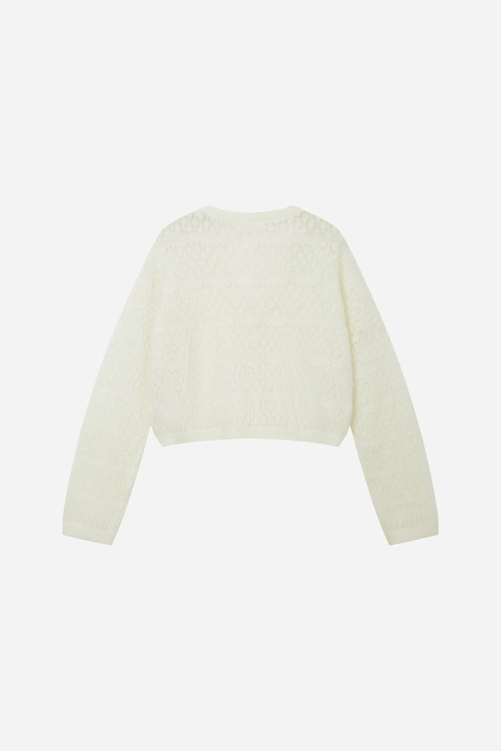 An image of a   11855 Pointelle Knit Wool Blend Cardigan by  Mirra Masa