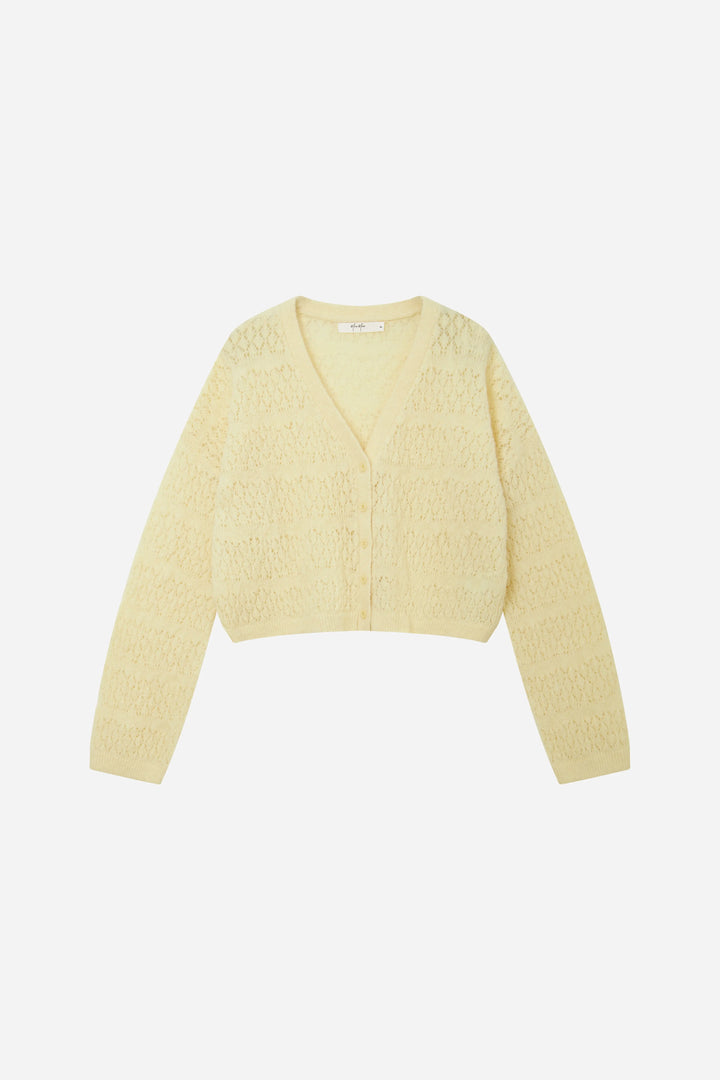 An image of a   11855 Pointelle Knit Wool Blend Cardigan by  Mirra Masa