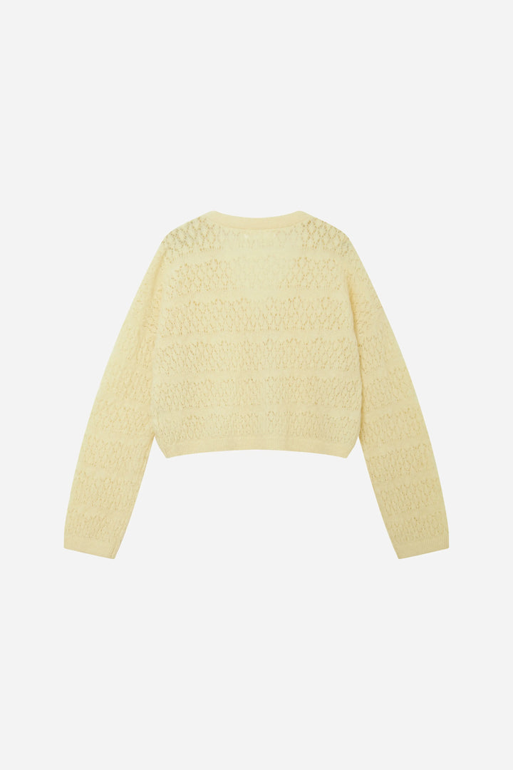 An image of a   11855 Pointelle Knit Wool Blend Cardigan by  Mirra Masa
