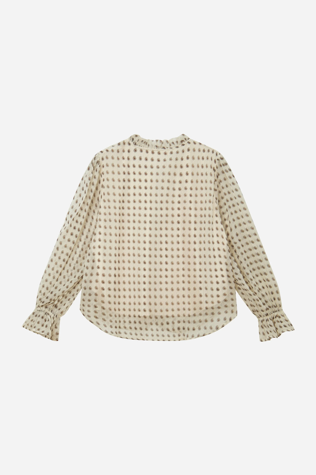 An image of a   11865 Ruffle Neck Polka Dot Blouse by  Mirra Masa