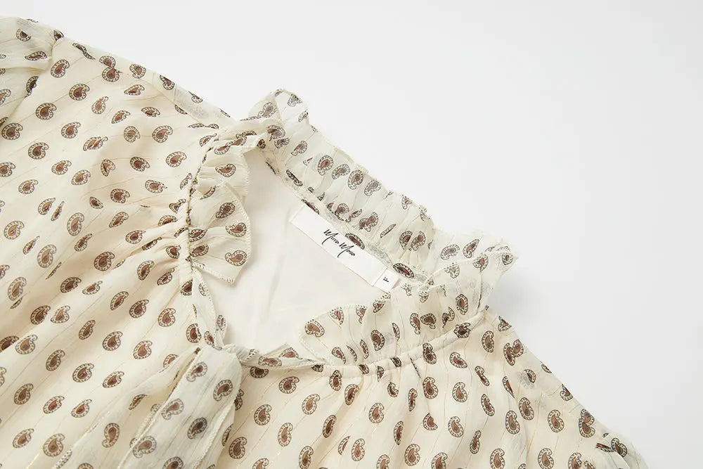 An image of a   11865 Ruffle Neck Polka Dot Blouse by  Mirra Masa