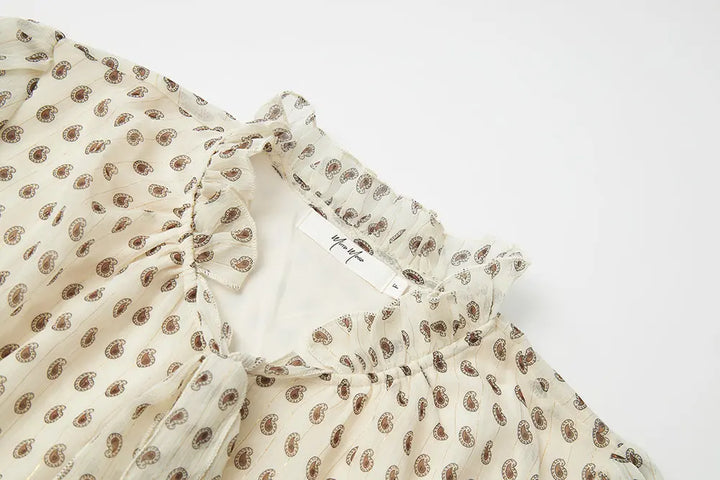 An image of a   11865 Ruffle Neck Polka Dot Blouse by  Mirra Masa