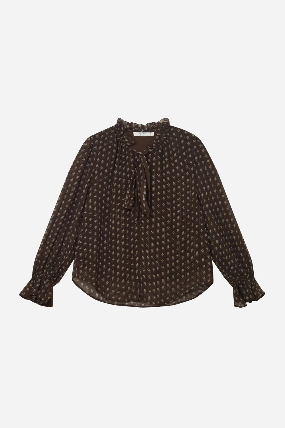 An image of a   11865 Ruffle Neck Polka Dot Blouse by  Mirra Masa