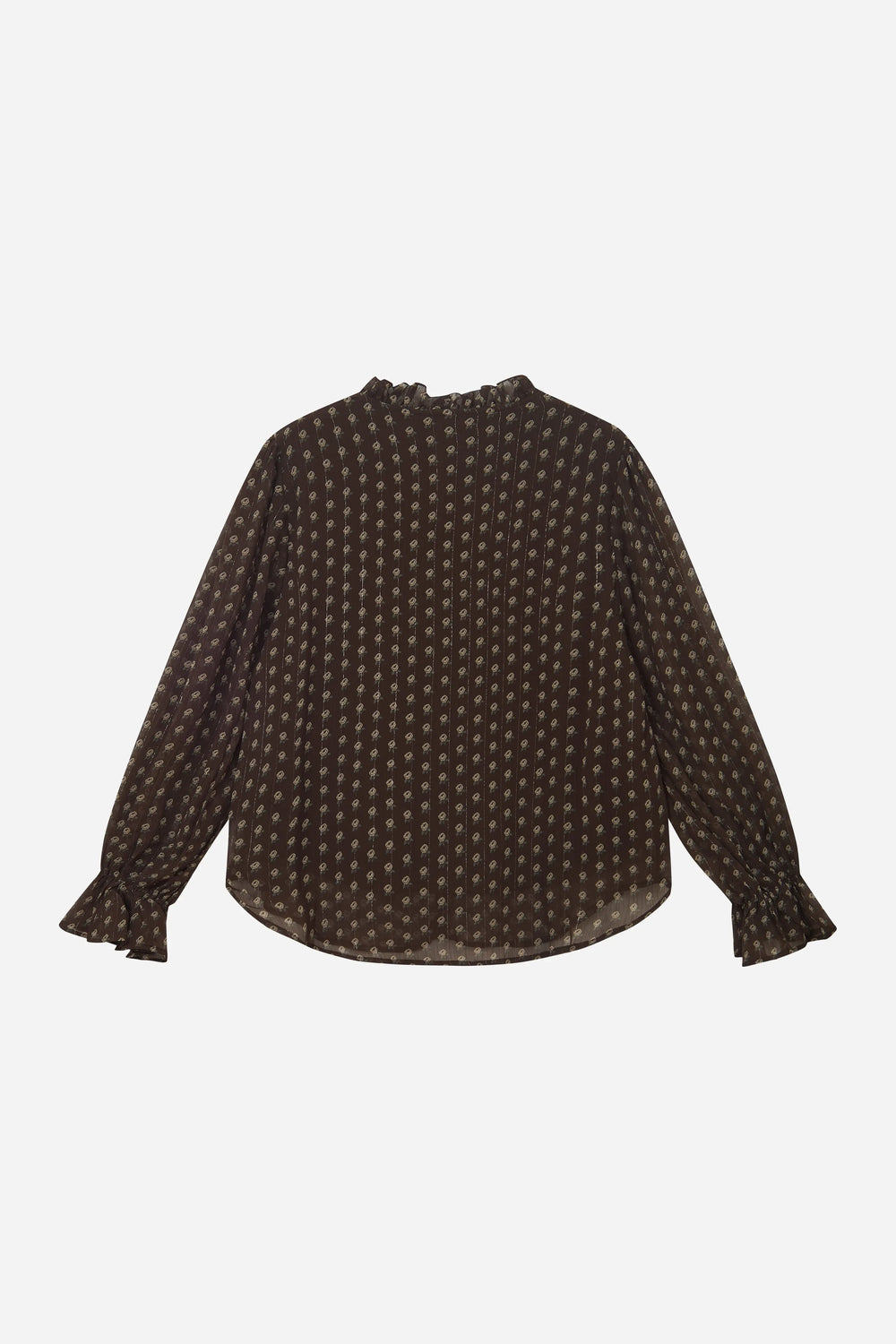 An image of a   11865 Ruffle Neck Polka Dot Blouse by  Mirra Masa