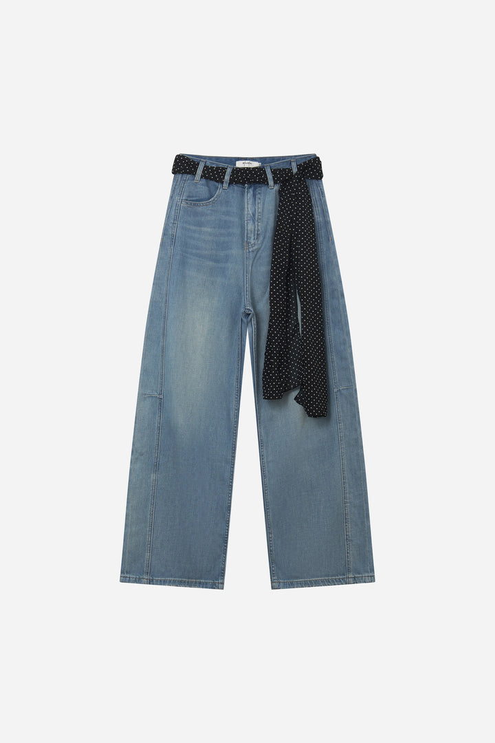 An image of a   12077 Sash Belted Wide Leg Jeans by  Mirra Masa
