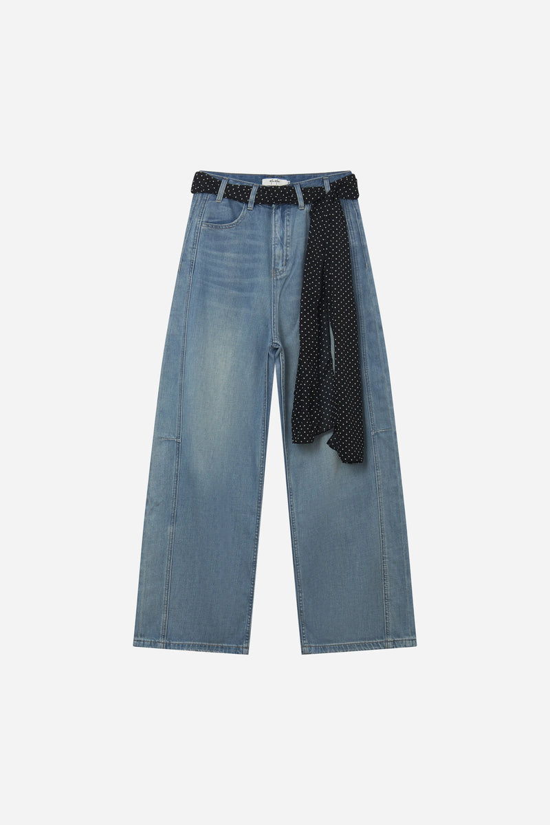 12077 Sash Belted Wide Leg Jeans
