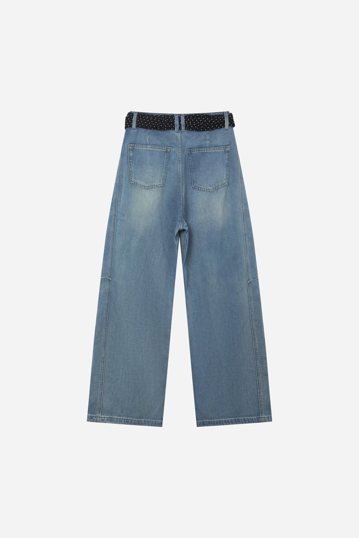 An image of a   12077 Sash Belted Wide Leg Jeans by  Mirra Masa