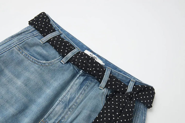 An image of a   12077 Sash Belted Wide Leg Jeans by  Mirra Masa