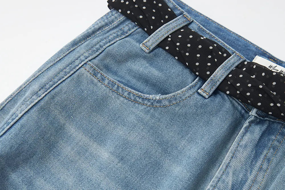An image of a   12077 Sash Belted Wide Leg Jeans by  Mirra Masa