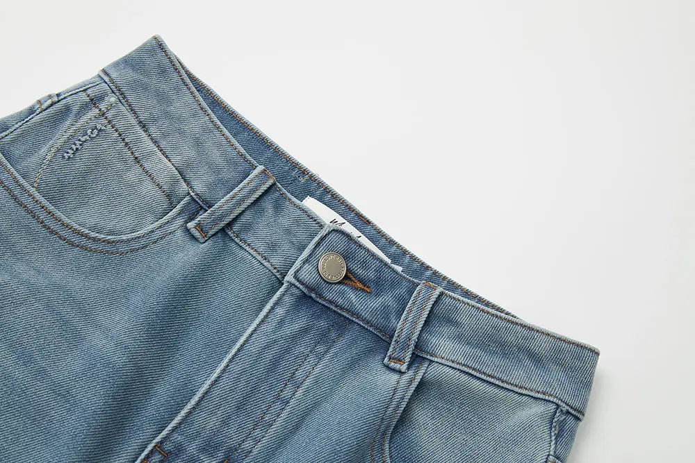 An image of a   12085 Light Wash Straight Leg Jeans by  Mirra Masa
