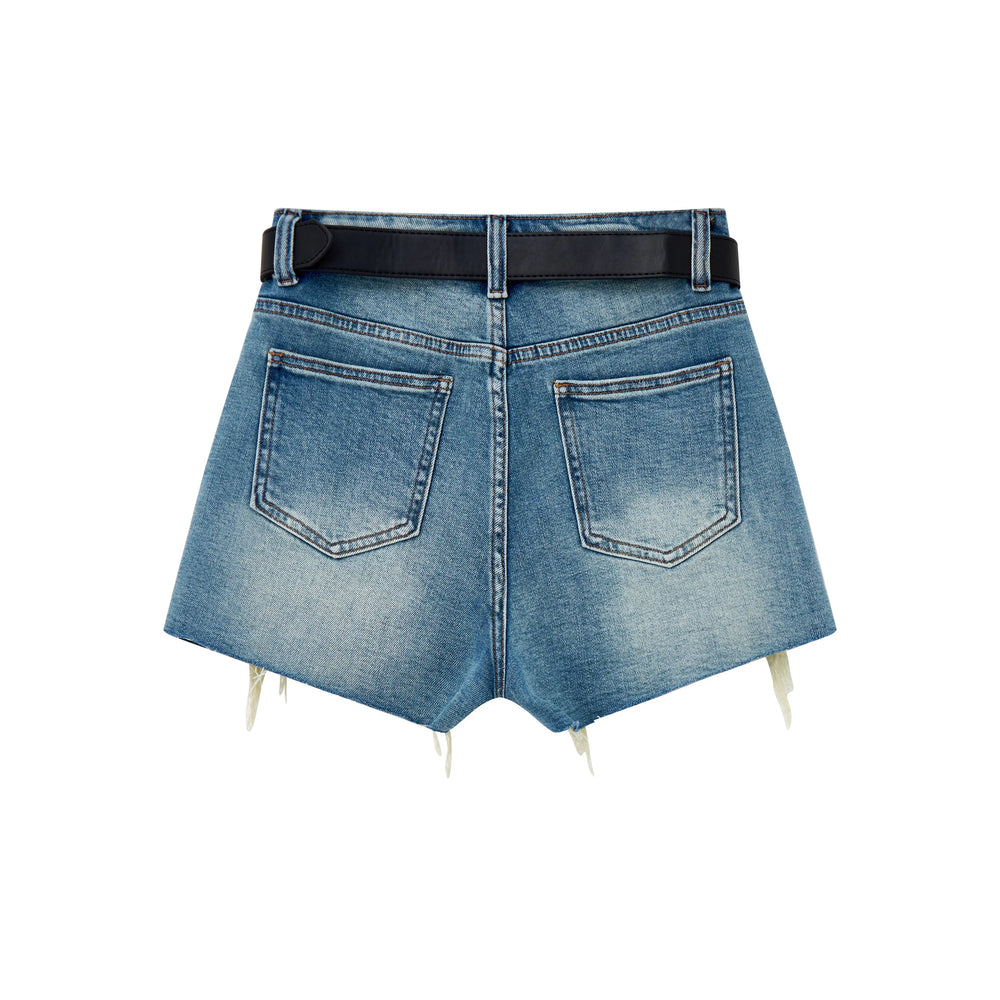 An image of a   12278 Distressed Denim Shorts by  Mirra Masa