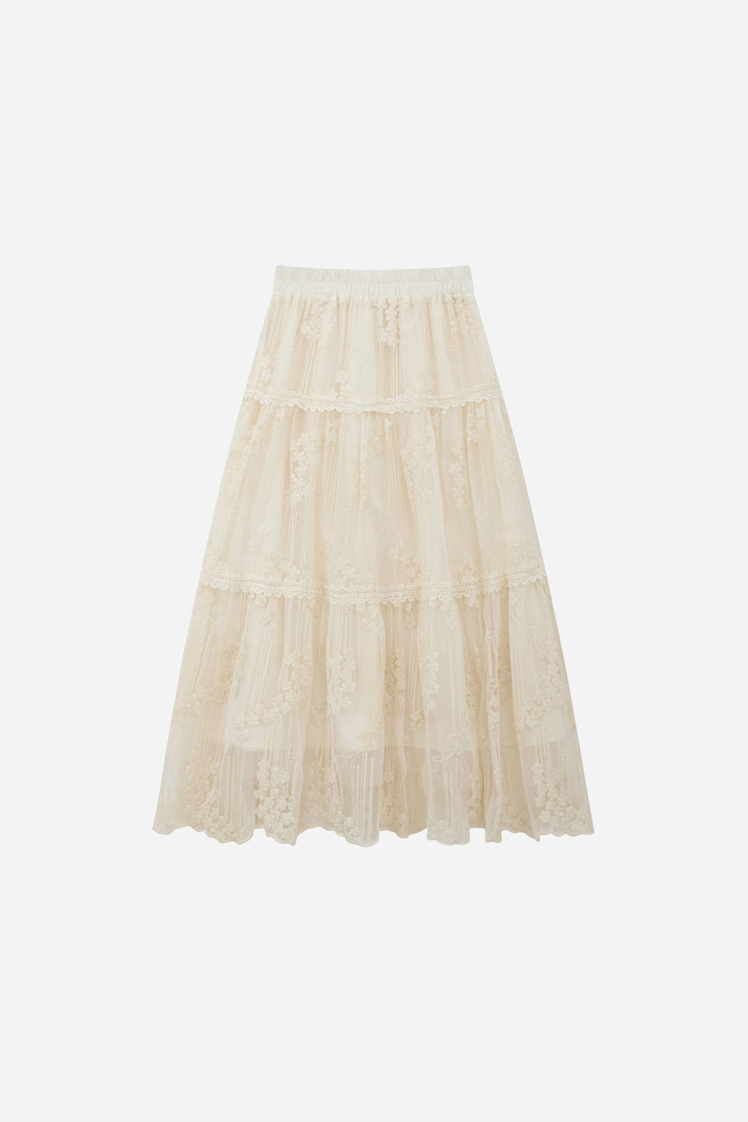 An image of a   12329 Cotton Broderie Tiered Maxi Skirt by  Mirra Masa