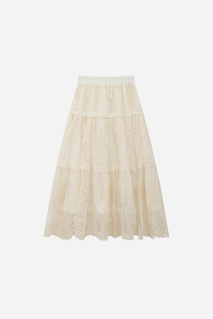 An image of a   12329 Cotton Broderie Tiered Maxi Skirt by  Mirra Masa