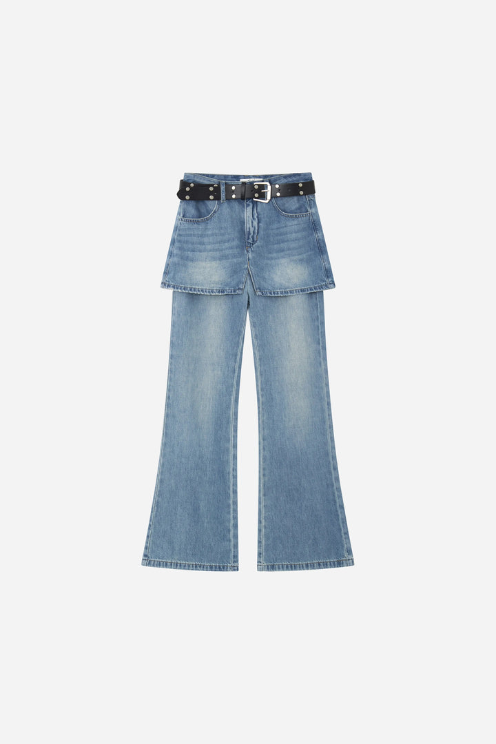 An image of a   12393 Skirt Overlay Straight Jeans by  Mirra Masa