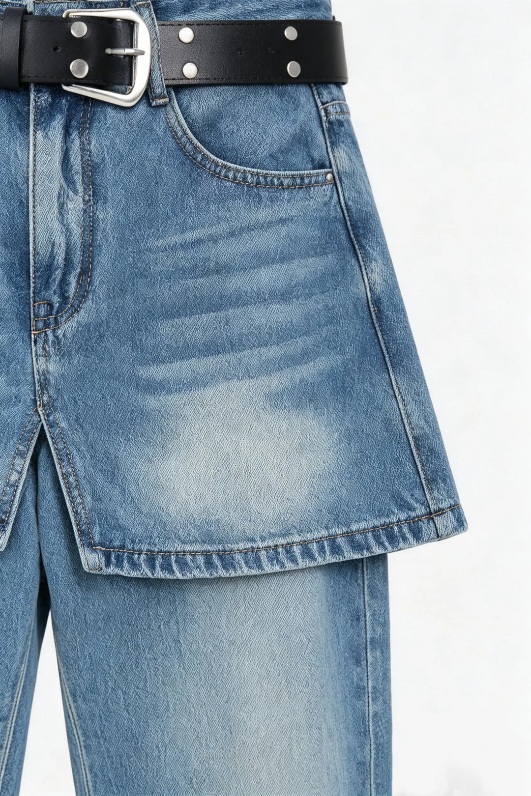An image of a   12393 Skirt Overlay Straight Jeans by  Mirra Masa