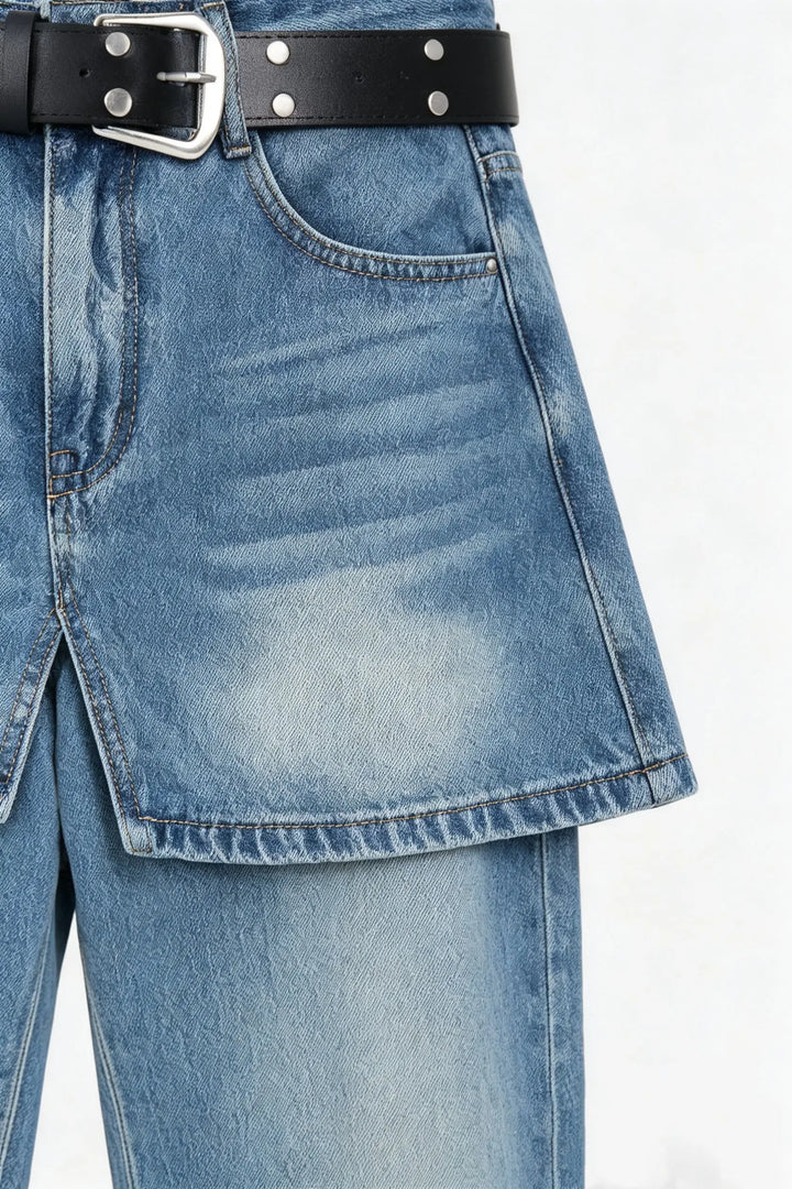An image of a   12393 Skirt Overlay Straight Jeans by  Mirra Masa